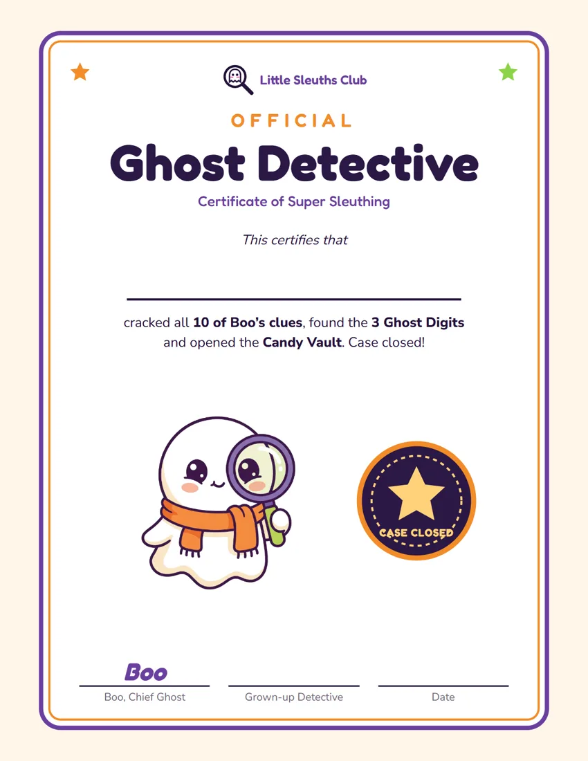 Official Ghost Detective certificate