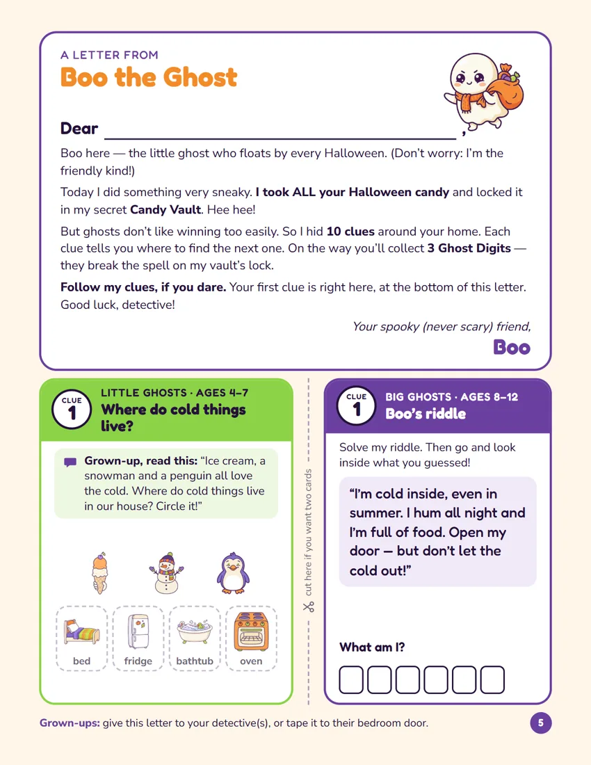 Boo's letter with the child's name and the first clue